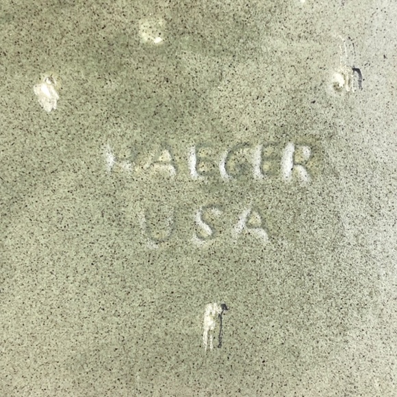 Vintage MCM Haeger 12” Rimmed Rectangle Sage Green Speckled Serving Bowl Platter - Picture 4 of 11